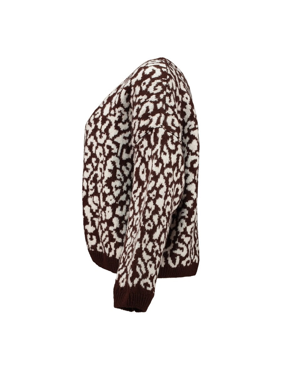 Hailys Damen Strickjacke Leo Animal Print braun beige Cardigan Oversize XS -XL