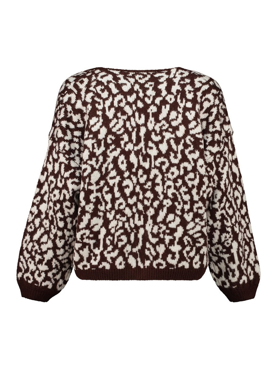 Hailys Damen Strickjacke Leo Animal Print braun beige Cardigan Oversize XS -XL
