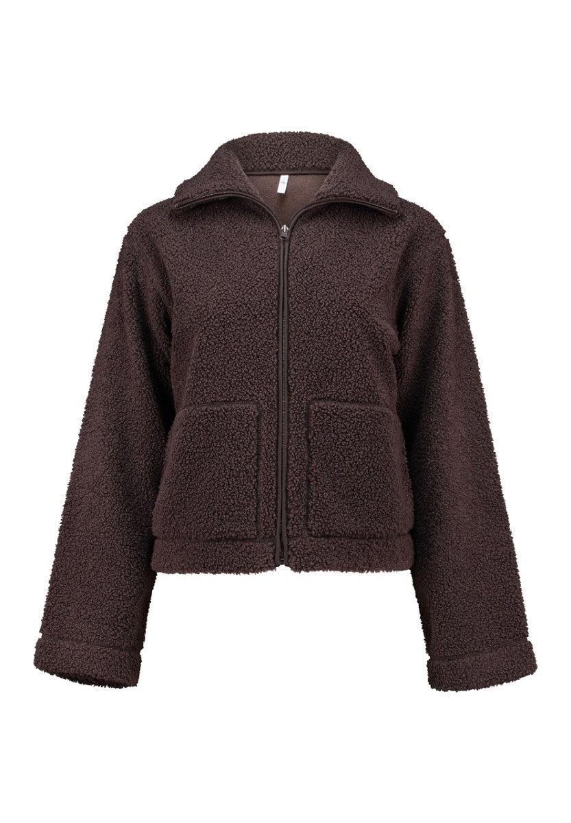 Hailys Damen Teddy Fleece Jacke Kuscheljacke Reißverschluss Braun XS - XXL