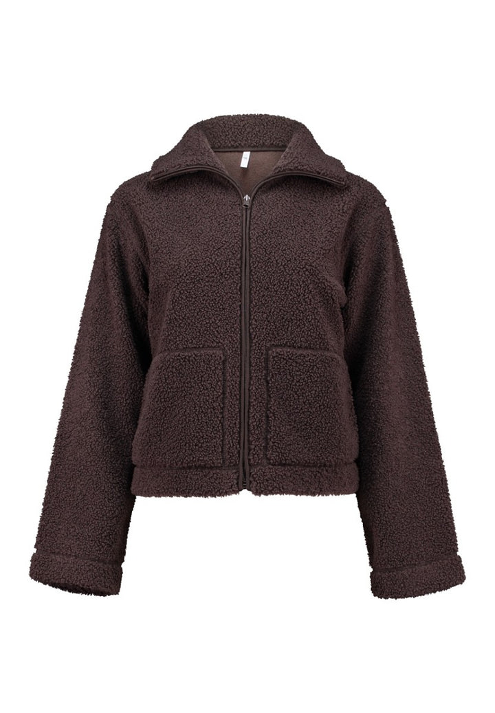 Hailys Damen Teddy Fleece Jacke Kuscheljacke Reißverschluss Braun XS - XXL