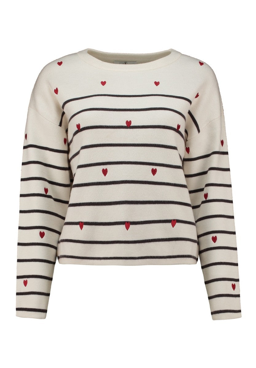 Hailys Damen Pullover Feinstrick Herzen gestreift Rundhals Strickpullover XS-XXL