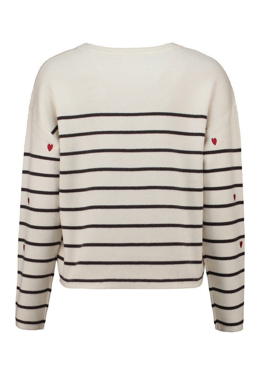 Hailys Damen Pullover Feinstrick Herzen gestreift Rundhals Strickpullover XS-XXL