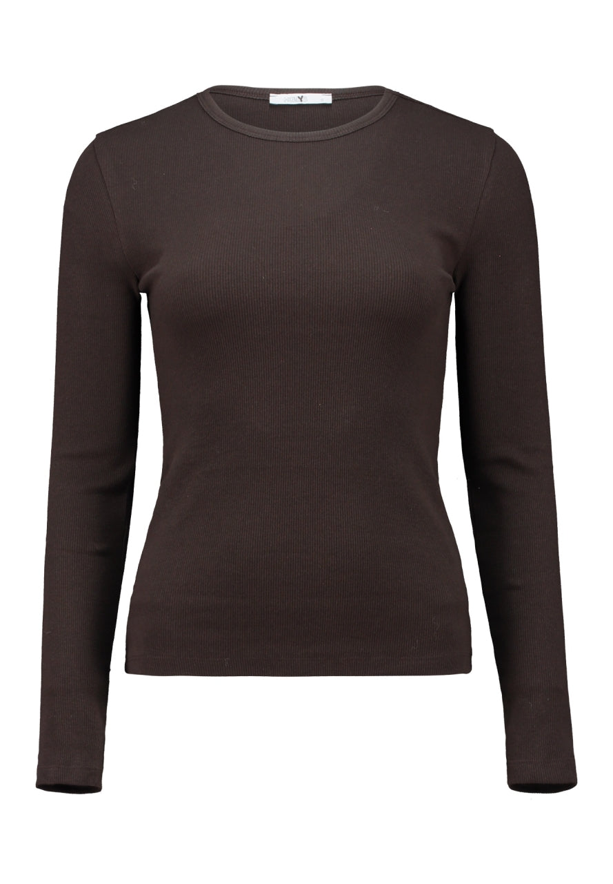 Hailys Damen Langarmshirt dunkelbraun gerippt Longsleeve Stretch XS–2XL