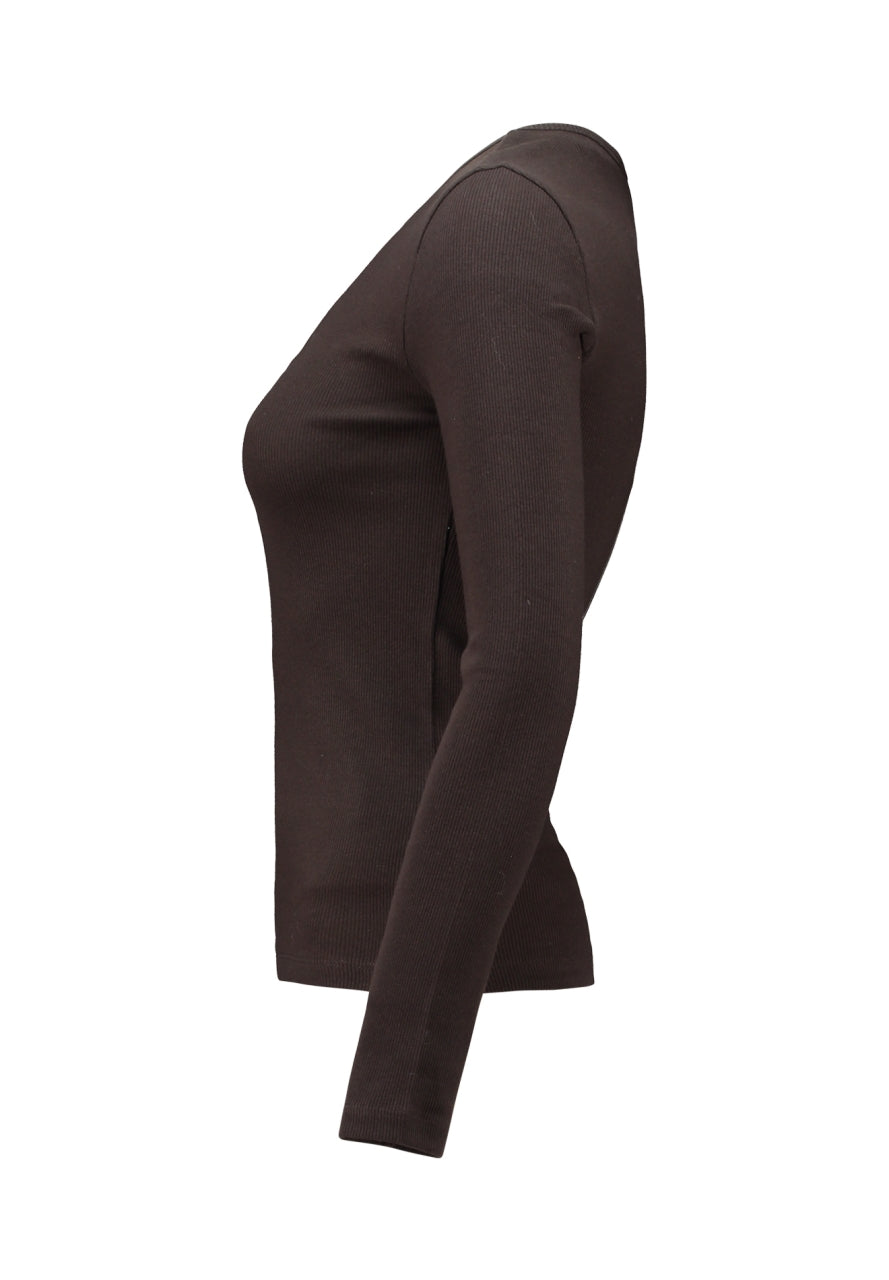 Hailys Damen Langarmshirt dunkelbraun gerippt Longsleeve Stretch XS–2XL