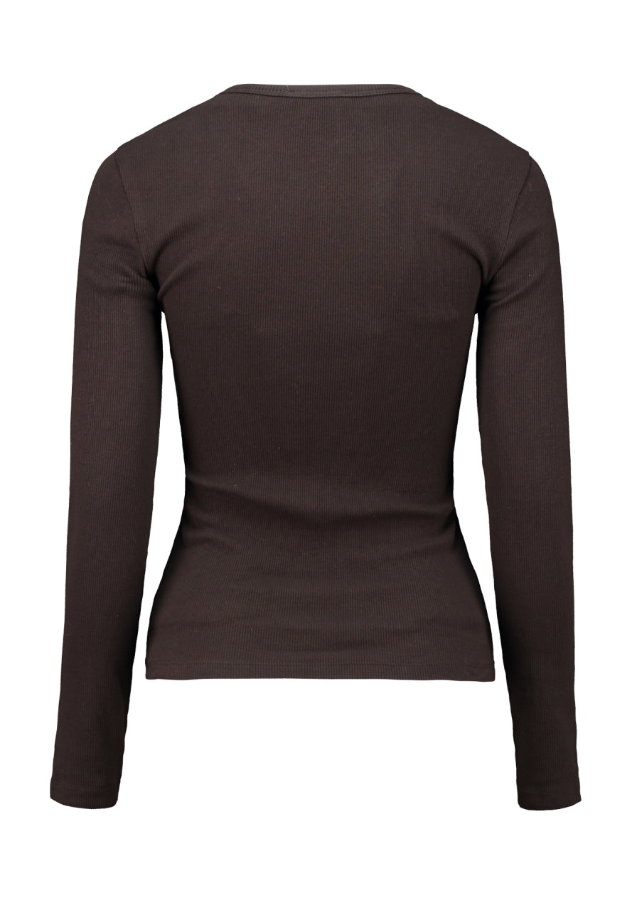 Hailys Damen Langarmshirt dunkelbraun gerippt Longsleeve Stretch XS–2XL