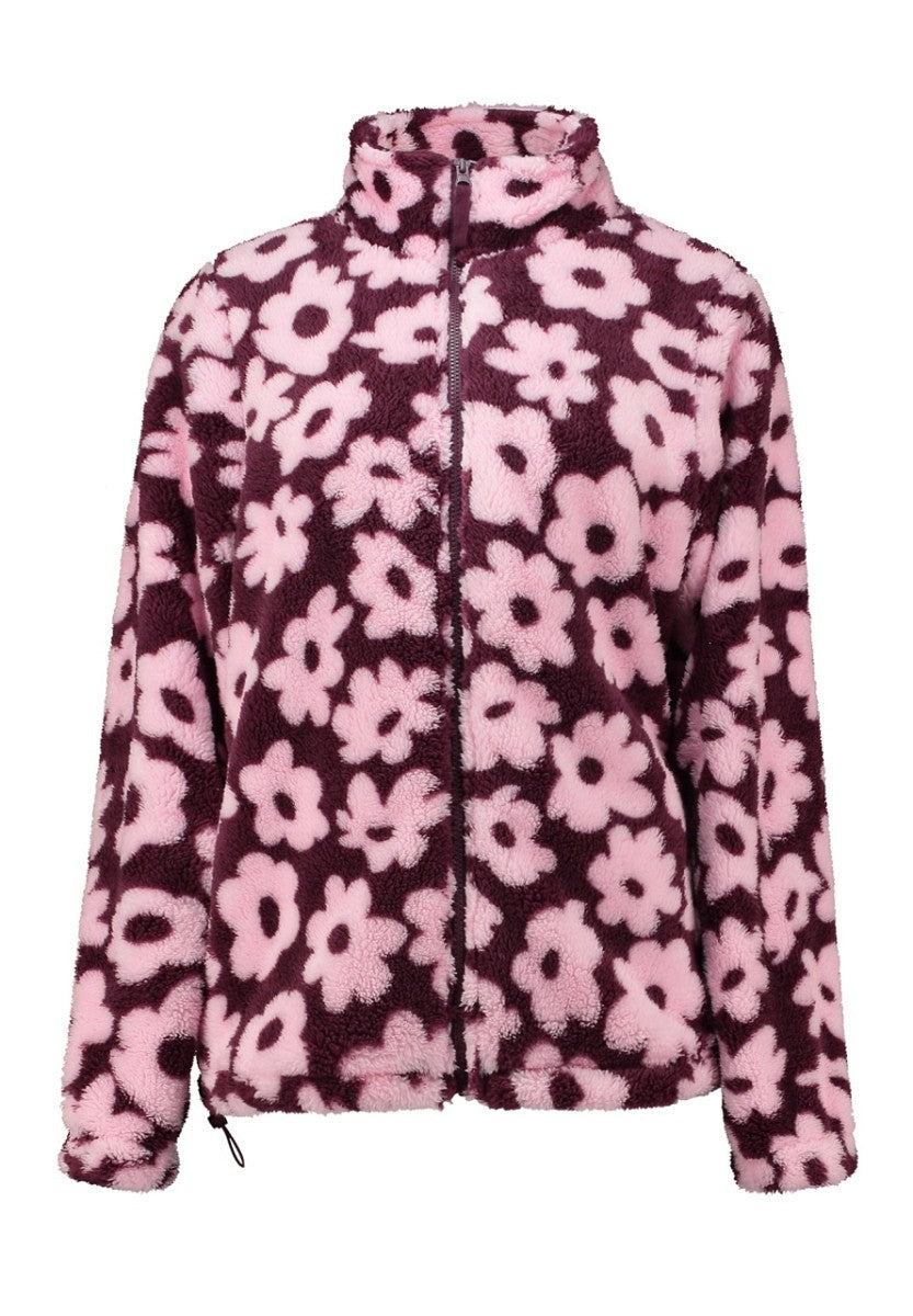 Hailys Teddy Fleece Jacke Damen Blumen lila rosa Stehkragen Zipper XS–2XL