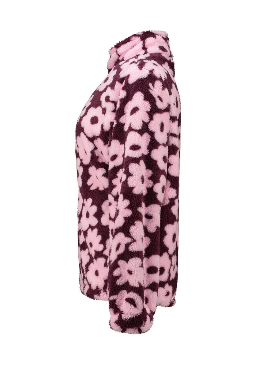 Hailys Teddy Fleece Jacke Damen Blumen lila rosa Stehkragen Zipper XS–2XL