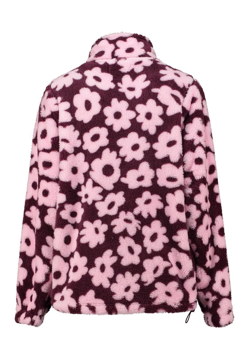 Hailys Teddy Fleece Jacke Damen Blumen lila rosa Stehkragen Zipper XS–2XL