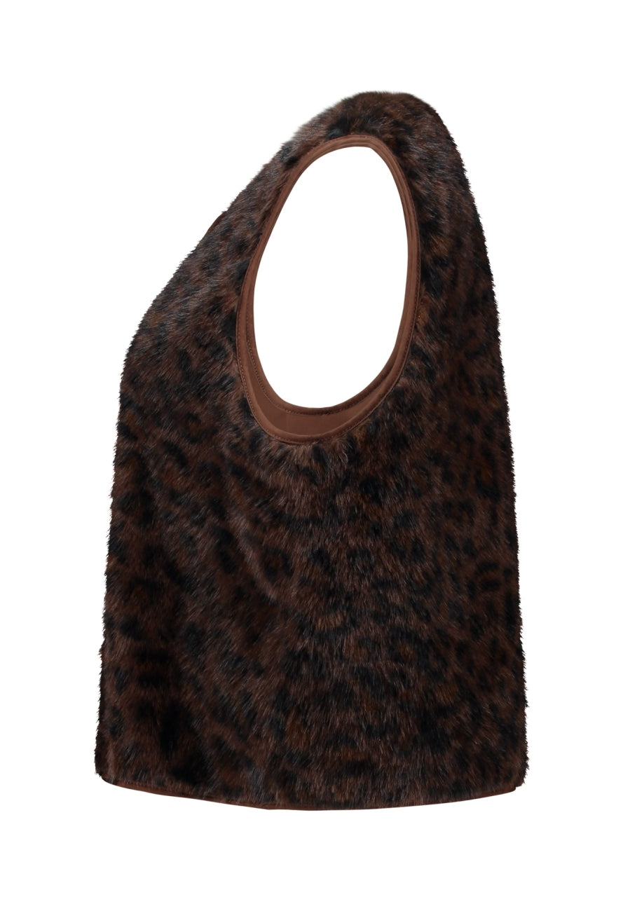HAILYS Damen Fake Fur Weste Leo Muster Dunkelbraun Kunstfellweste XS - 2XL