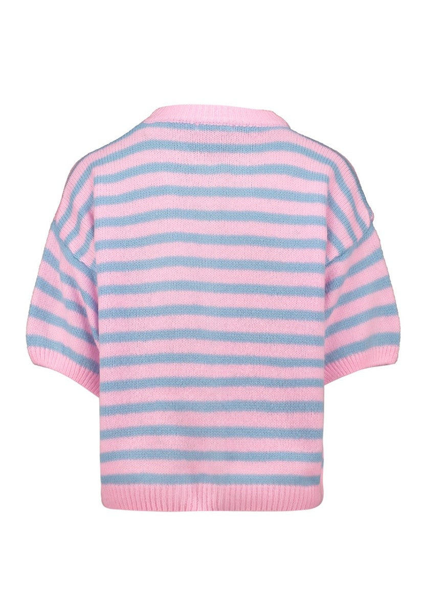 Hailys Damen Strickjacke gestreift Rosa Hellblau Kurzarm Cardigan Oversize XS-XL