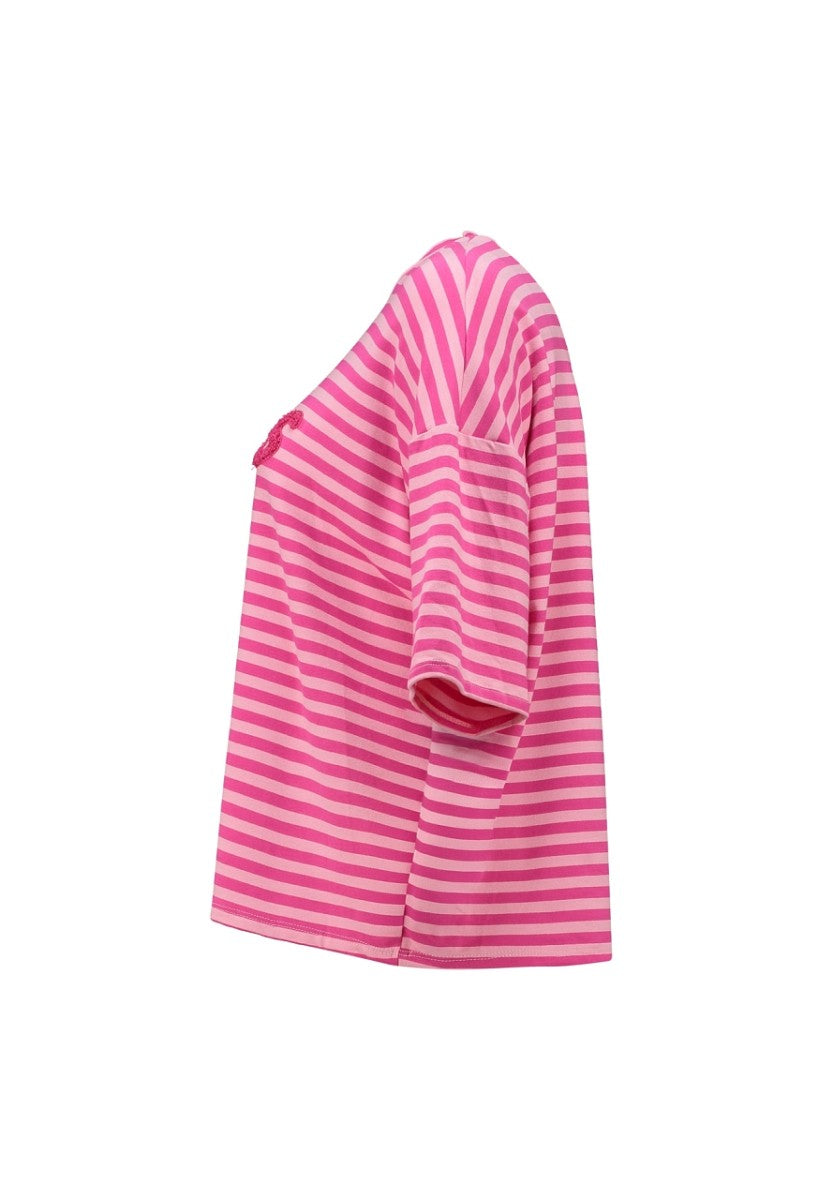 HAILYS Damen T-Shirt Pink Gestreift Oversize Kurzarm Freizeit Shirt Trend XS-XXL