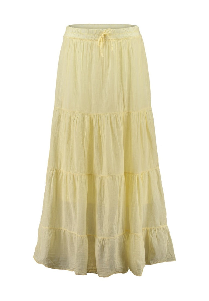 Hailys Damen Maxirock gelb butter yellow Stufenrock Gummibund Sommer Boho XS - XXL