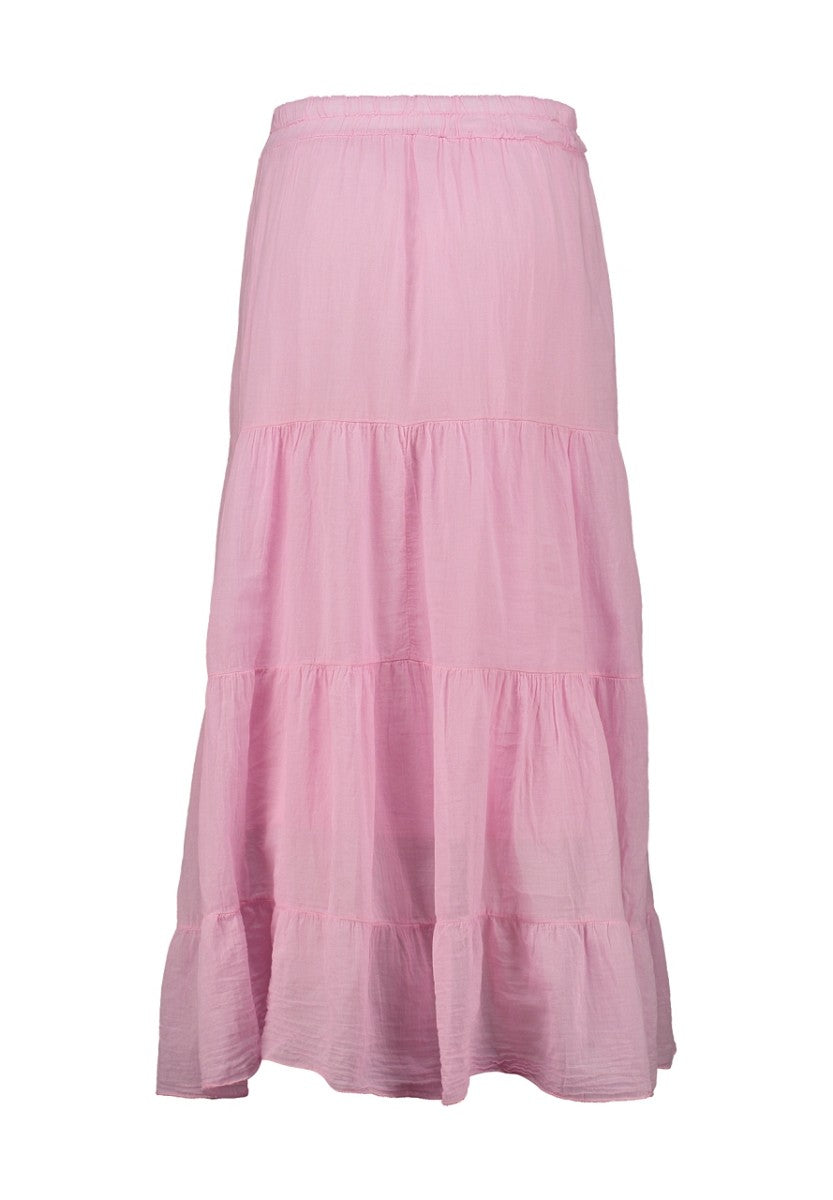 Hailys Damen Maxirock rosa pink Stufenrock mit Gummibund Sommer Boho XS - XXL