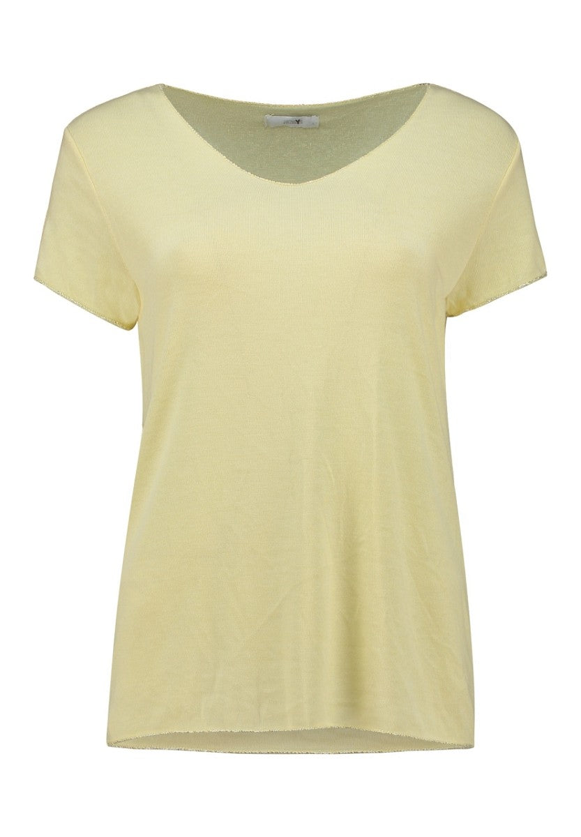 Hailys Damen T-Shirt V-Neck gelb butter yellow Silber Details lockeres Basic Shirt XS - XXL