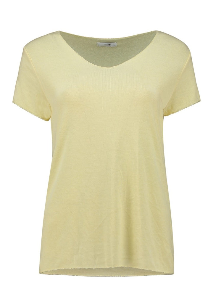 Hailys Damen T-Shirt V-Neck gelb butter yellow Silber Details lockeres Basic Shirt XS - XXL