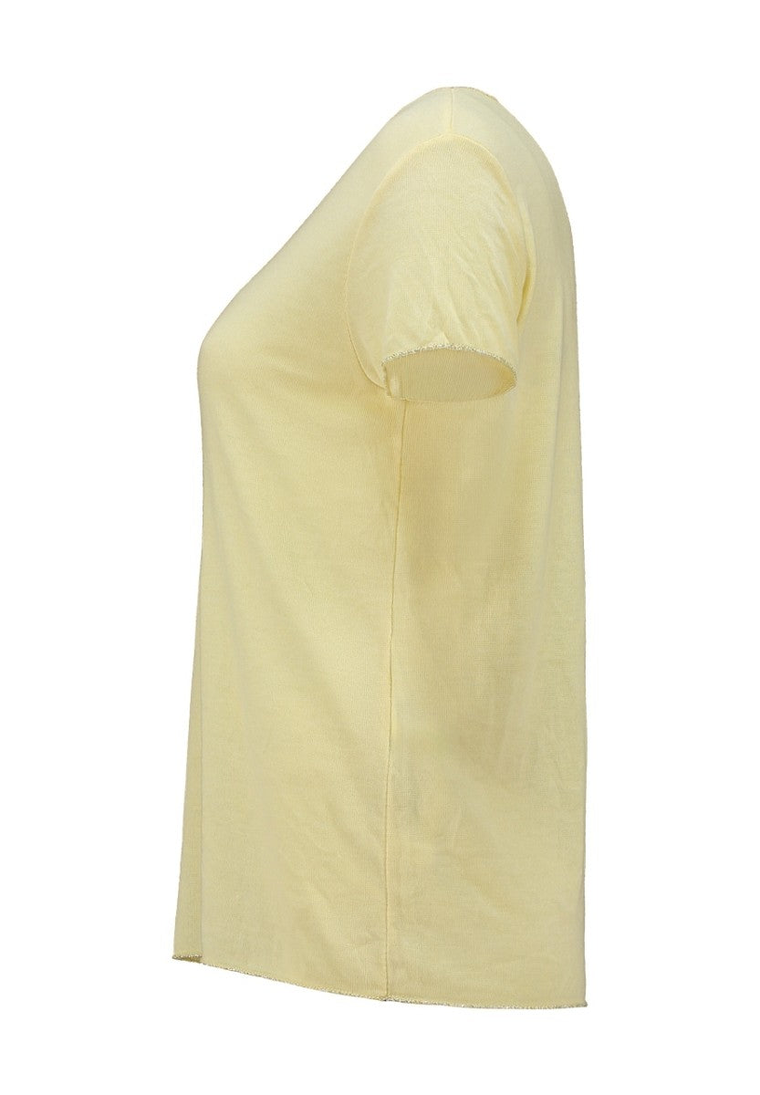 Hailys Damen T-Shirt V-Neck gelb butter yellow Silber Details lockeres Basic Shirt XS - XXL