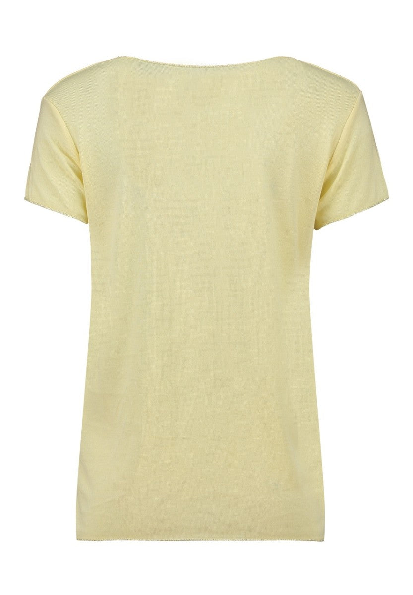 Hailys Damen T-Shirt V-Neck gelb butter yellow Silber Details lockeres Basic Shirt XS - XXL