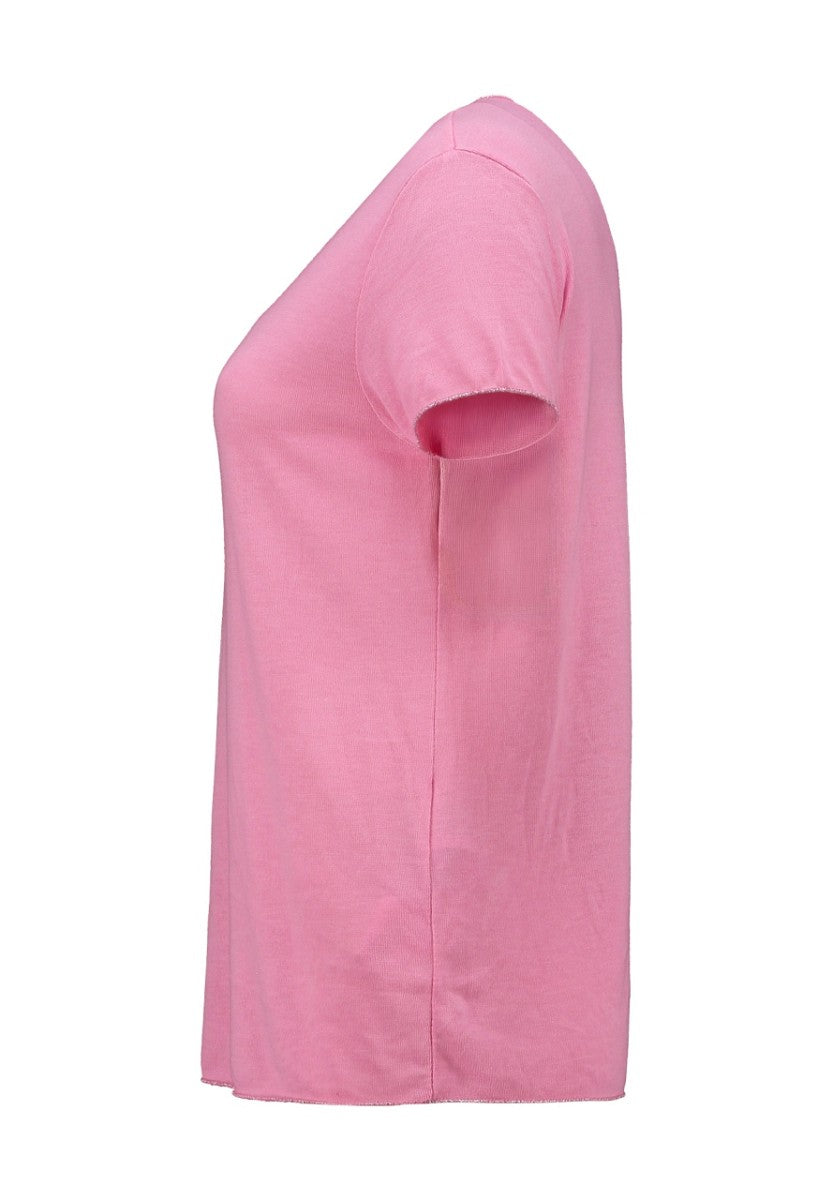 Hailys Damen T-Shirt V-Neck rosa pink Silber Details lockeres Basic Shirt XS - XXL