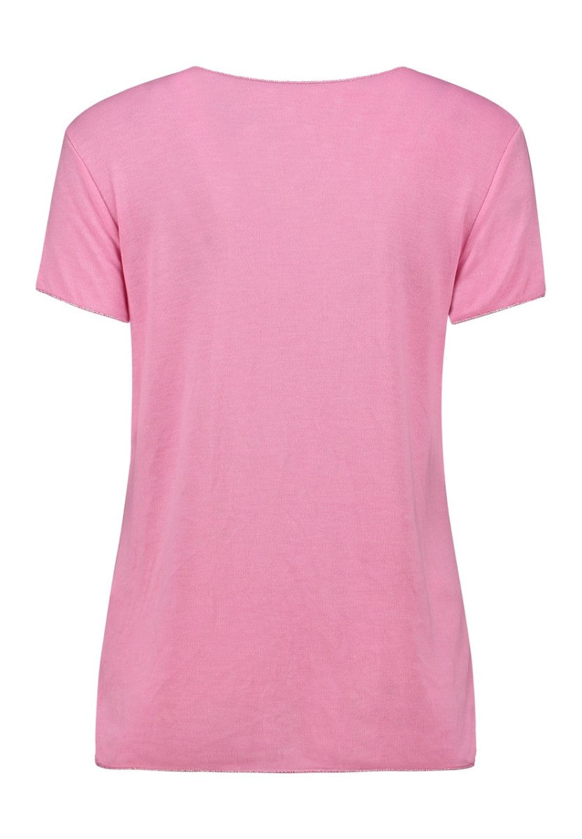 Hailys Damen T-Shirt V-Neck rosa pink Silber Details lockeres Basic Shirt XS - XXL