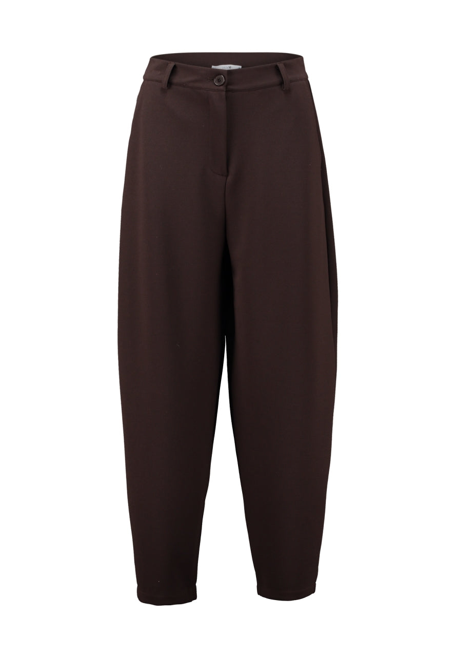 Hailys Damen Barrel Hose Dunkelbraun O-Shape Ballon Stoffhose Stretch XS - 2XL