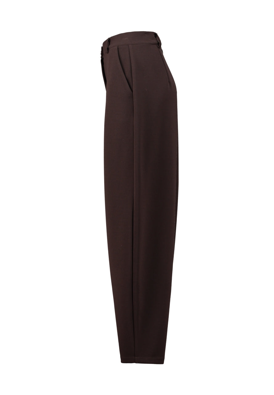Hailys Damen Barrel Hose Dunkelbraun O-Shape Ballon Stoffhose Stretch XS - 2XL