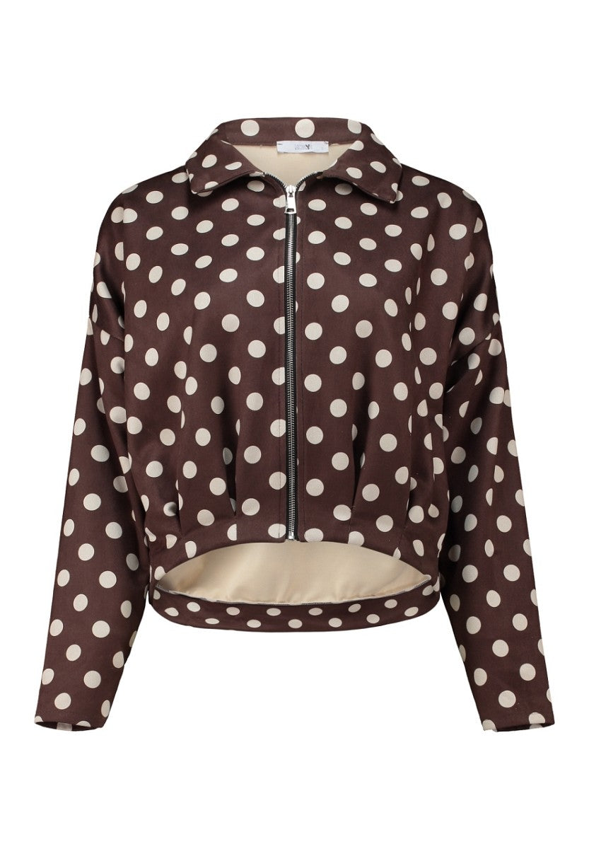 Hailys Damen Blouson Braun Punkte Polka Dots Bomberjacke Übergangsjacke XS - XXL
