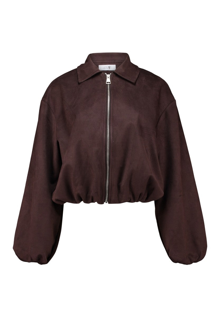 Hailys Damen Blouson Jacke Ballonärmel Crop Oversize Braun Wildlederoptik XS-2XL