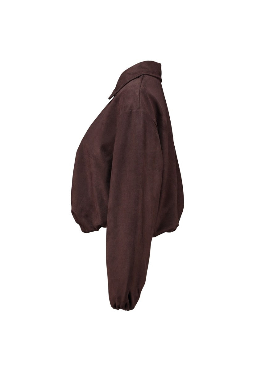 Hailys Damen Blouson Jacke Ballonärmel Crop Oversize Braun Wildlederoptik XS-2XL