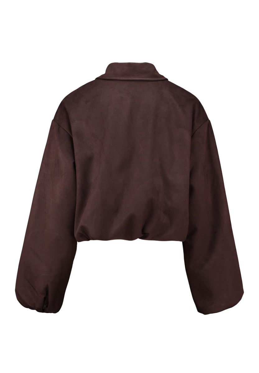Hailys Damen Blouson Jacke Ballonärmel Crop Oversize Braun Wildlederoptik XS-2XL