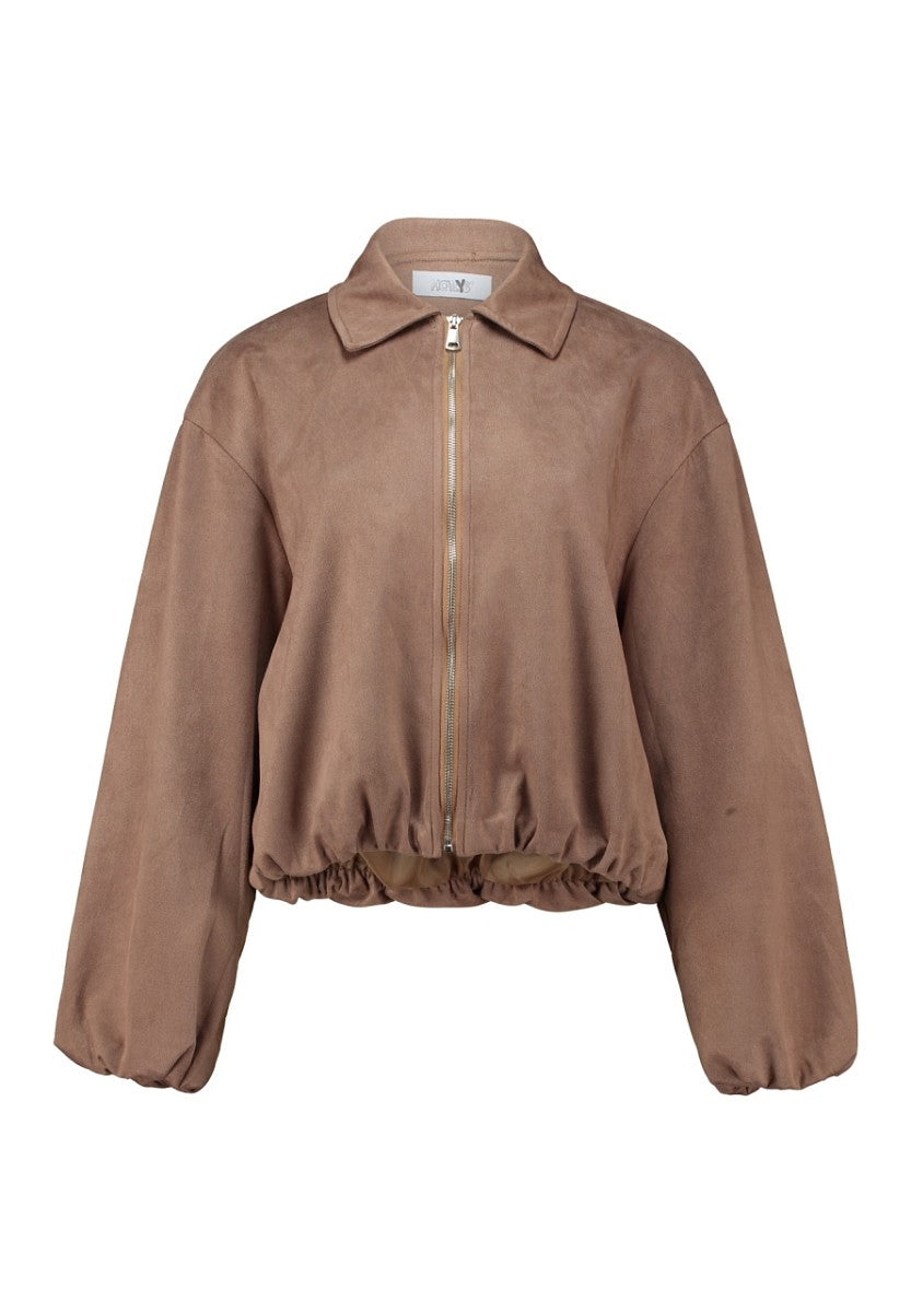 Hailys Damen Blouson Jacke Ballonärmel Crop Oversize Taupe Wildlederoptik XS-XXL
