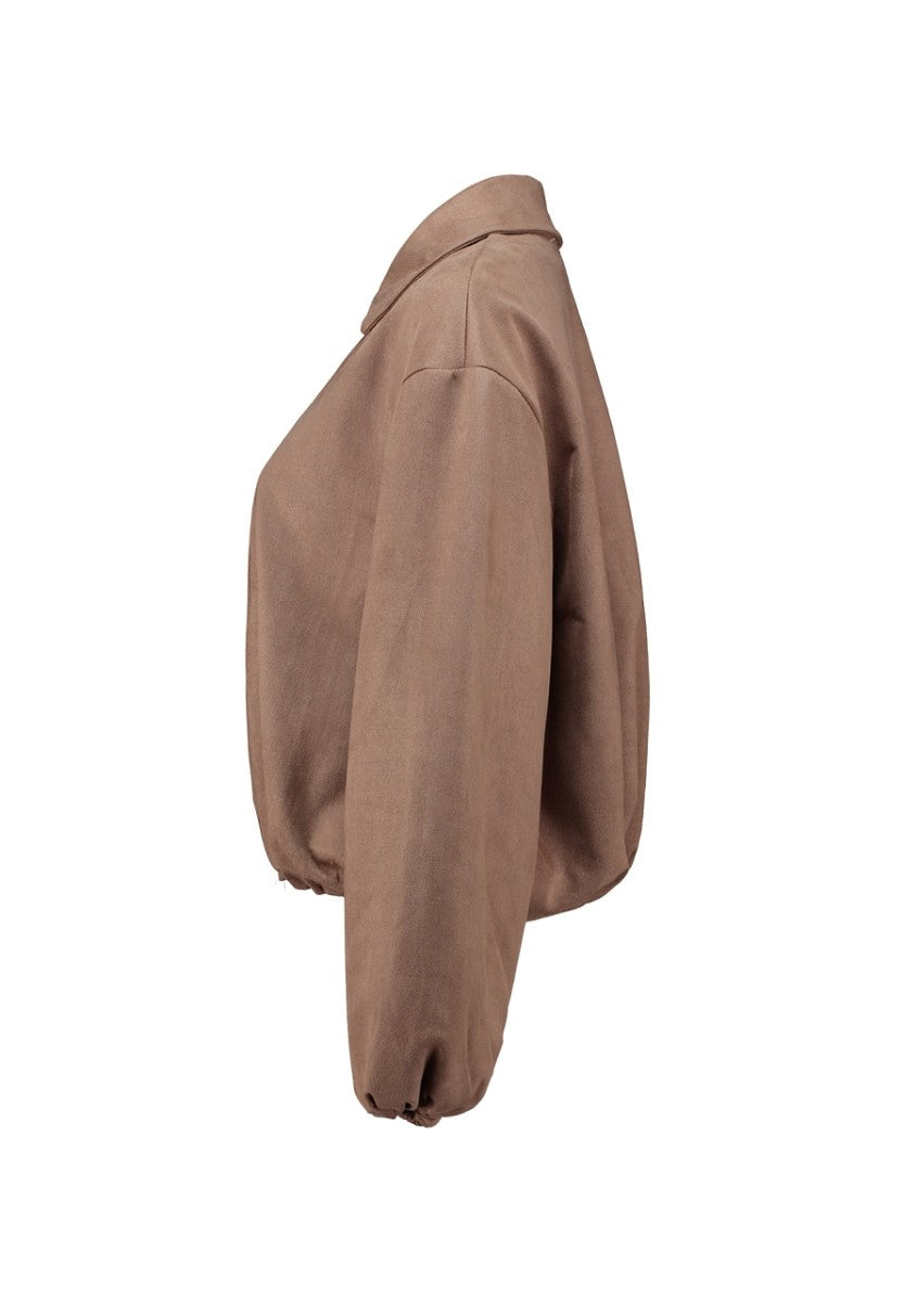 Hailys Damen Blouson Jacke Ballonärmel Crop Oversize Taupe Wildlederoptik XS-XXL