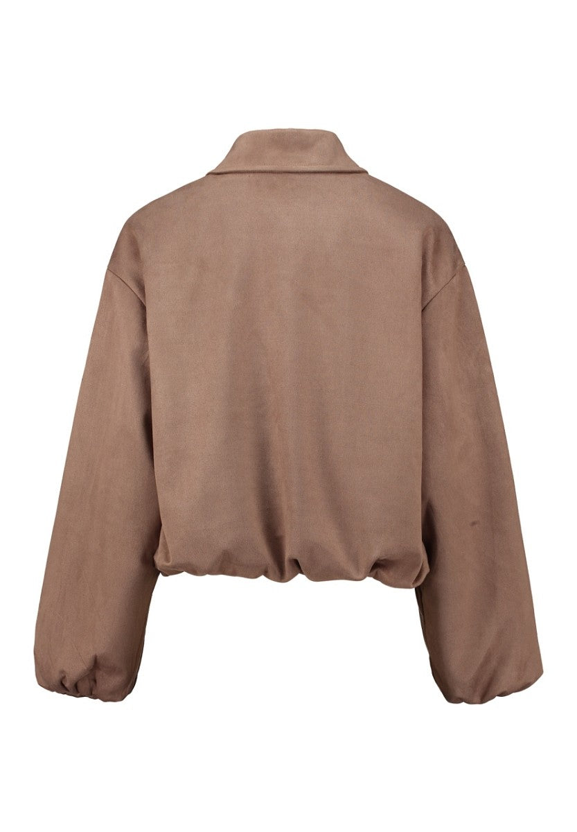 Hailys Damen Blouson Jacke Ballonärmel Crop Oversize Taupe Wildlederoptik XS-XXL