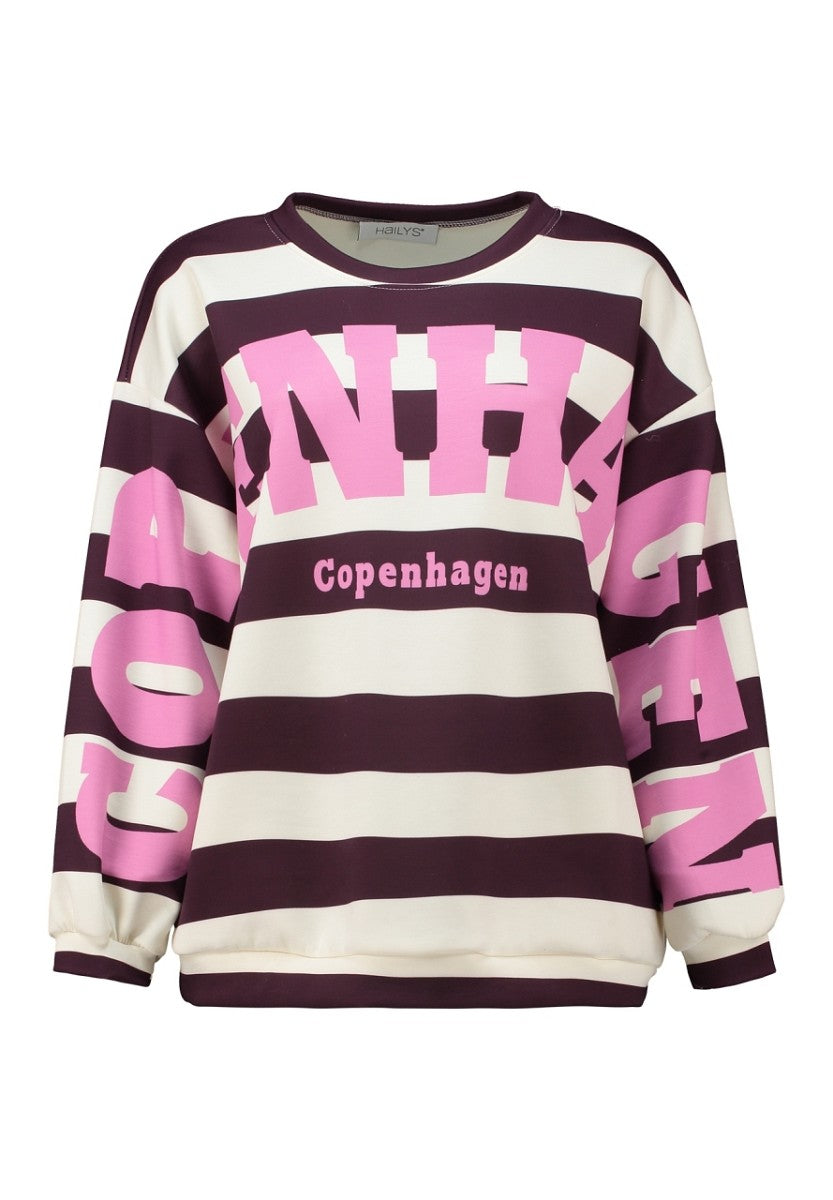Hailys Damen Oversize Sweatshirt Streifen Print Copenhagen Lila Rosa XS-XXL