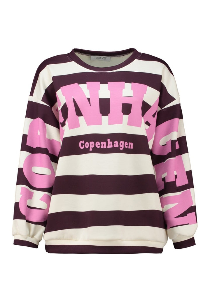 Hailys Damen Oversize Sweatshirt Streifen Print Copenhagen Lila Rosa XS-XXL