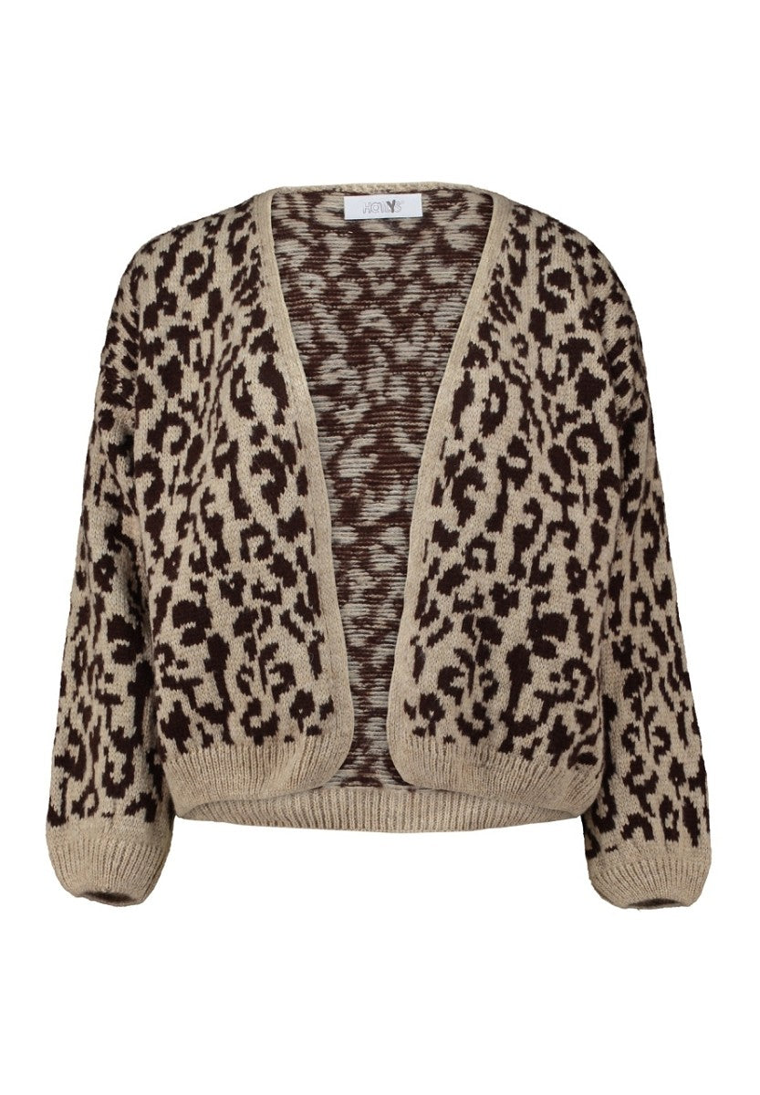 Hailys Damen Strickjacke Leo Animal Print braun hellbraun Cardigan Oversize XS -XL