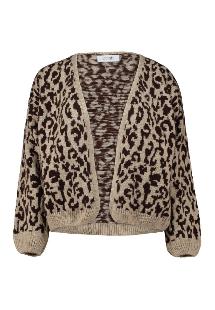 Hailys Damen Strickjacke Leo Animal Print braun hellbraun Cardigan Oversize XS -XL