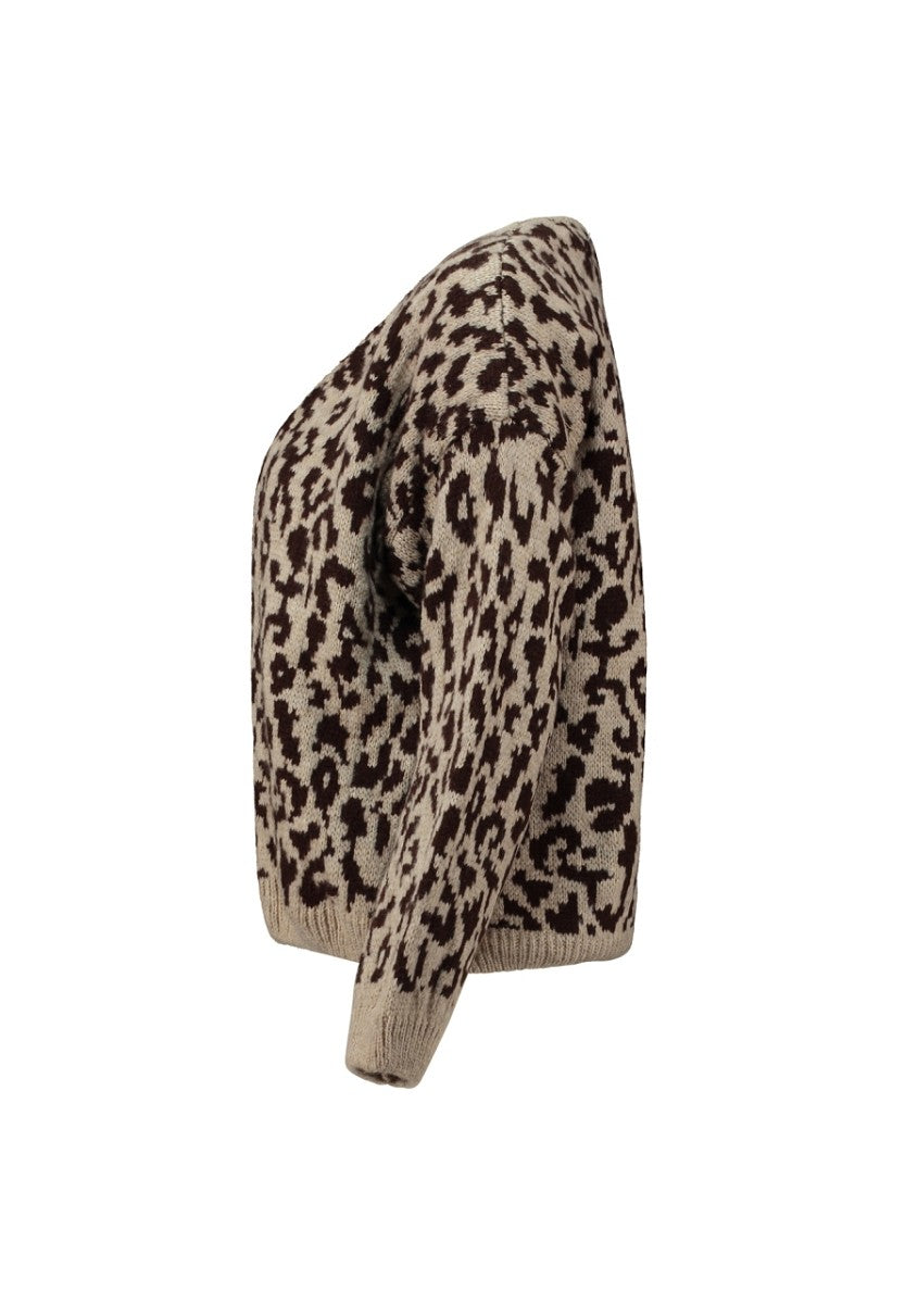 Hailys Damen Strickjacke Leo Animal Print braun hellbraun Cardigan Oversize XS -XL