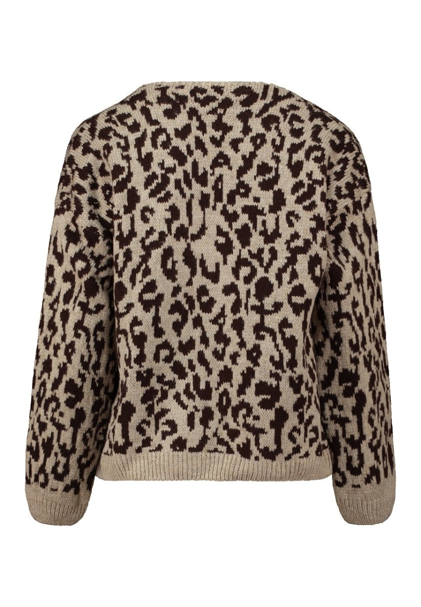 Hailys Damen Strickjacke Leo Animal Print braun hellbraun Cardigan Oversize XS -XL