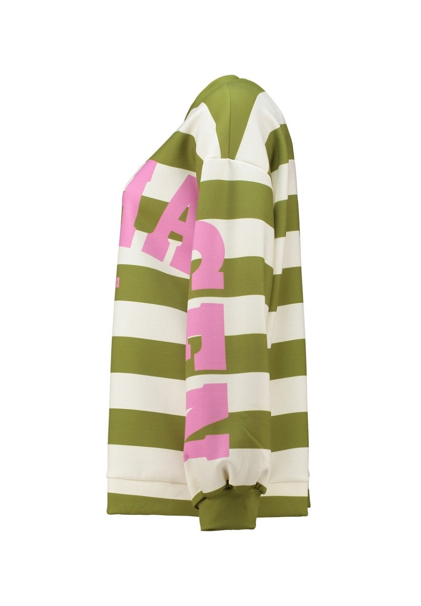 Hailys Damen Oversize Sweatshirt Streifen Print Copenhagen Grün Rosa XS-XXL