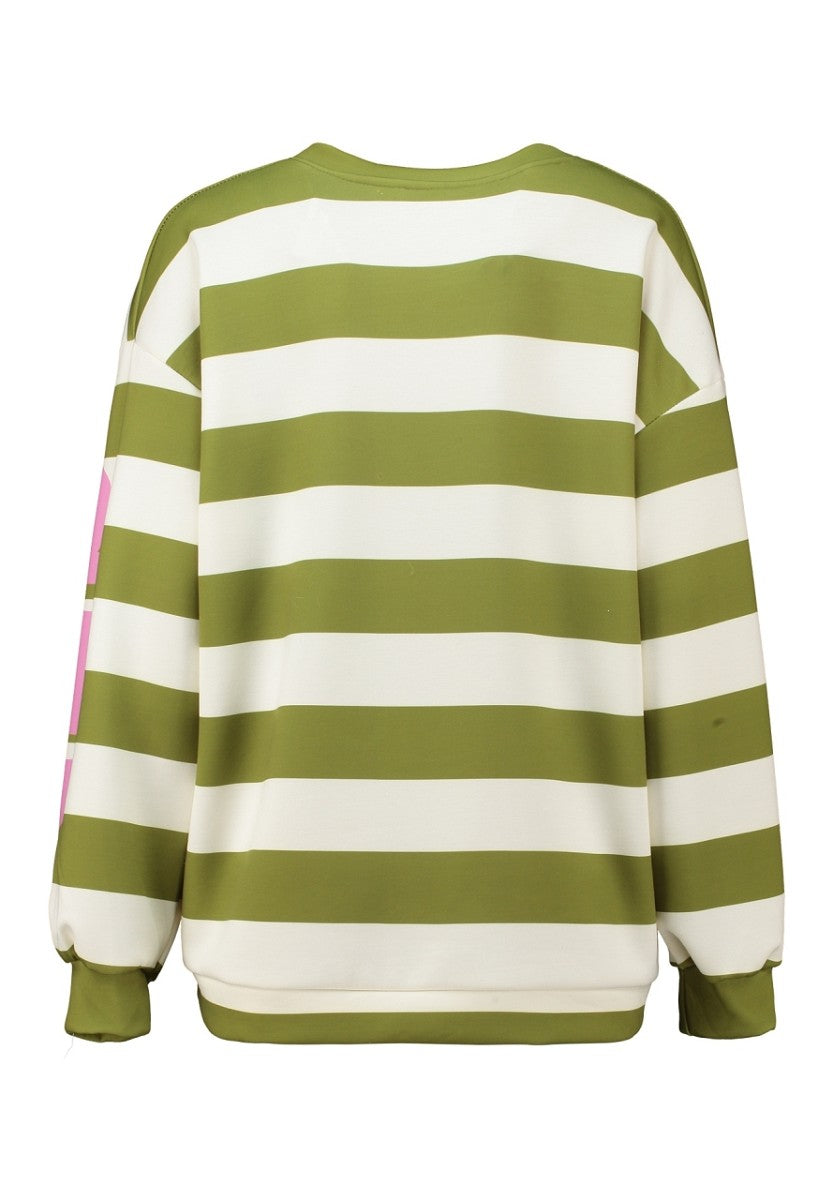 Hailys Damen Oversize Sweatshirt Streifen Print Copenhagen Grün Rosa XS-XXL