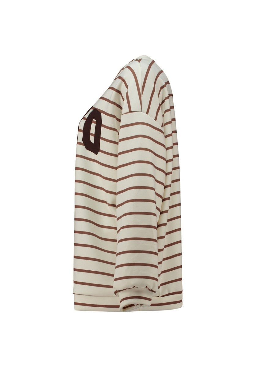 Hailys Damen Oversize Sweatshirt Streifen Print Soho Creme Dunkelbraun XS - XXL