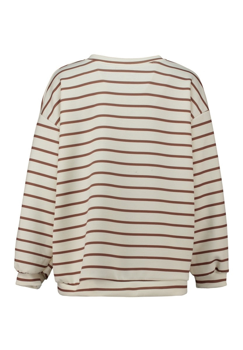Hailys Damen Oversize Sweatshirt Streifen Print Soho Creme Dunkelbraun XS - XXL