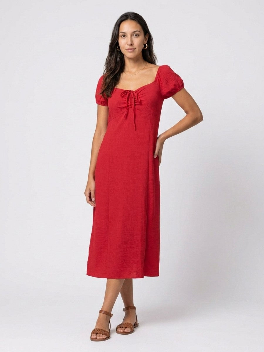 Hailys Damen Midi Kleid Rot Sommerkleid Puffärmel Elegant Freizeit XS - XXL