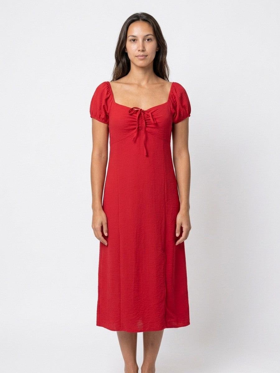 Hailys Damen Midi Kleid Rot Sommerkleid Puffärmel Elegant Freizeit XS - XXL