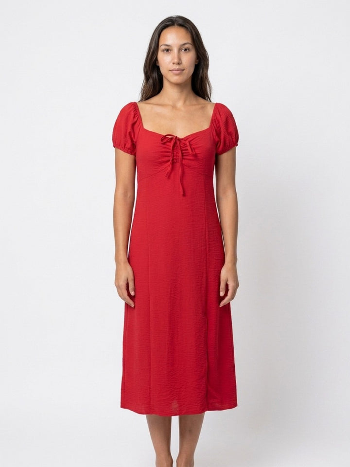 Hailys Damen Midi Kleid Rot Sommerkleid Puffärmel Elegant Freizeit XS - XXL