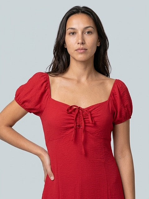 Hailys Damen Midi Kleid Rot Sommerkleid Puffärmel Elegant Freizeit XS - XXL