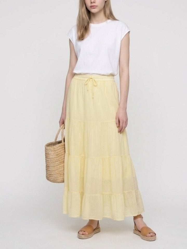 Hailys Damen Maxirock gelb butter yellow Stufenrock Gummibund Sommer Boho XS - XXL