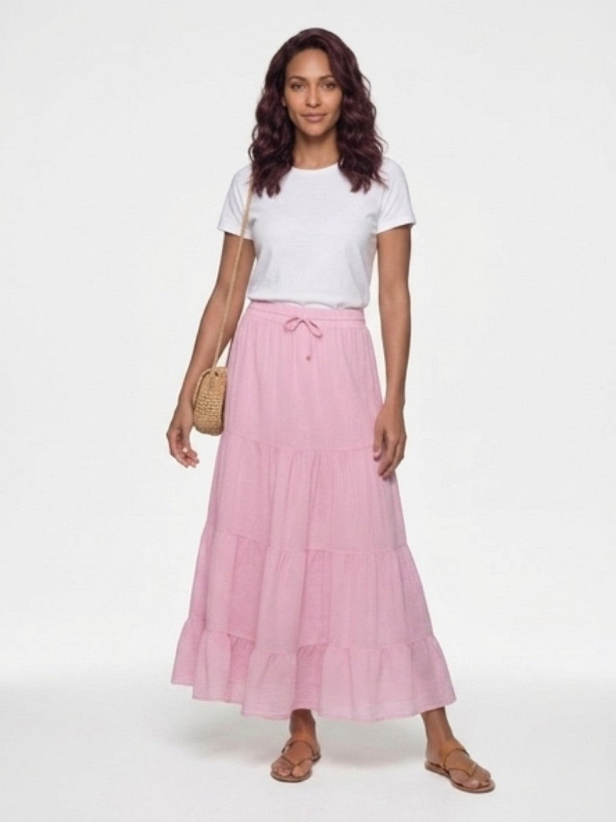 Hailys Damen Maxirock rosa pink Stufenrock mit Gummibund Sommer Boho XS - XXL