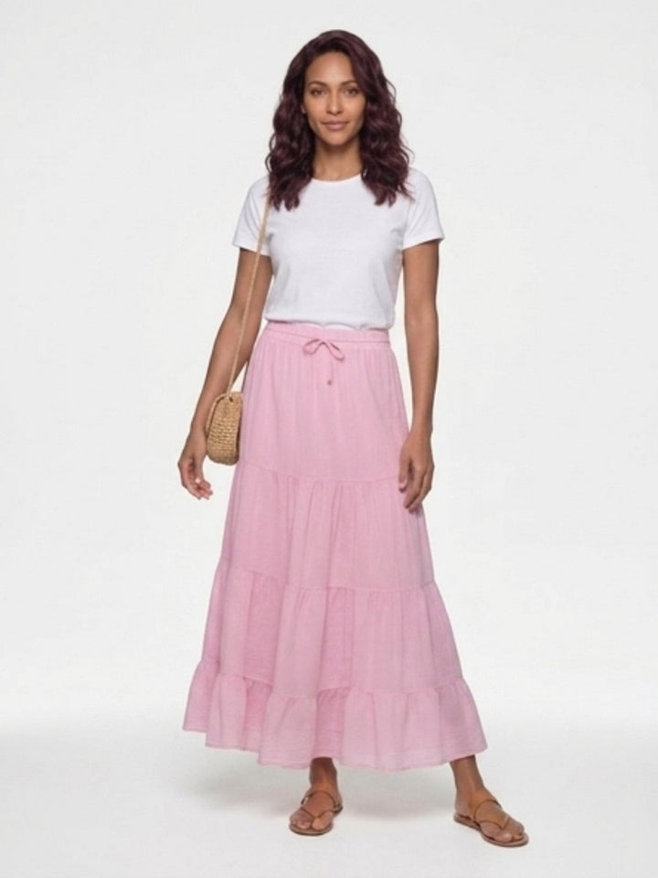 Hailys Damen Maxirock rosa pink Stufenrock mit Gummibund Sommer Boho XS - XXL
