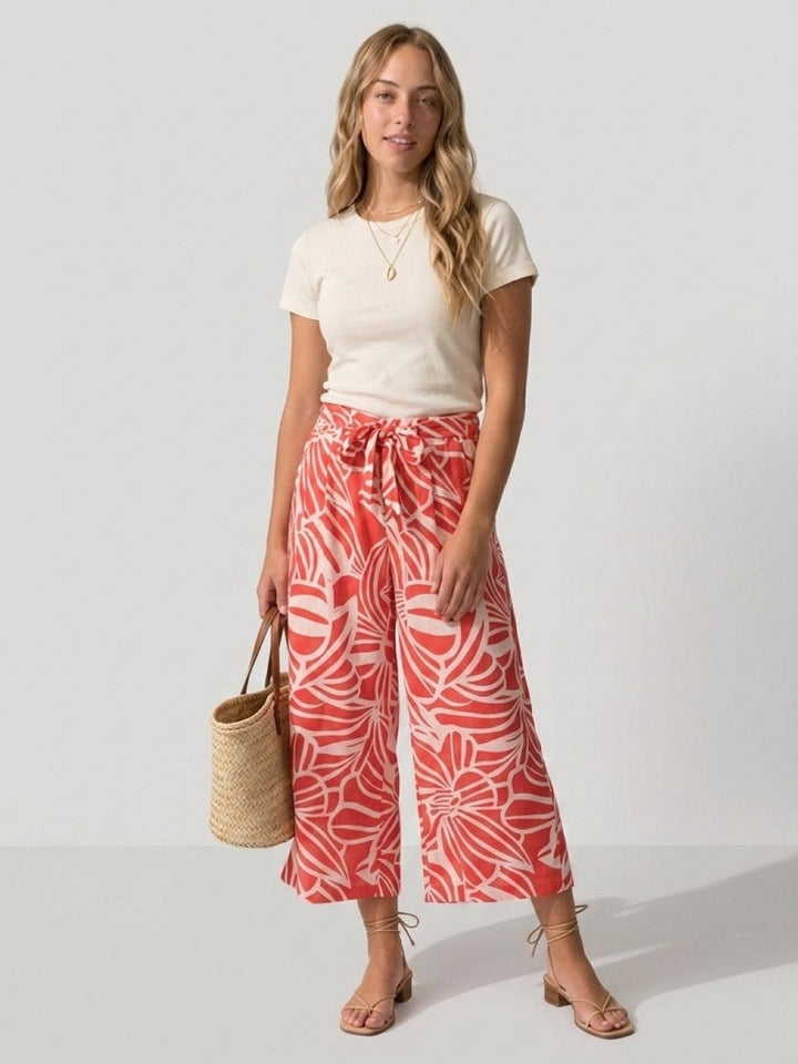 Hailys Damen Culotte Hose Palazzo Sommerhose Rot Creme Tropical Viskose XS-XXL